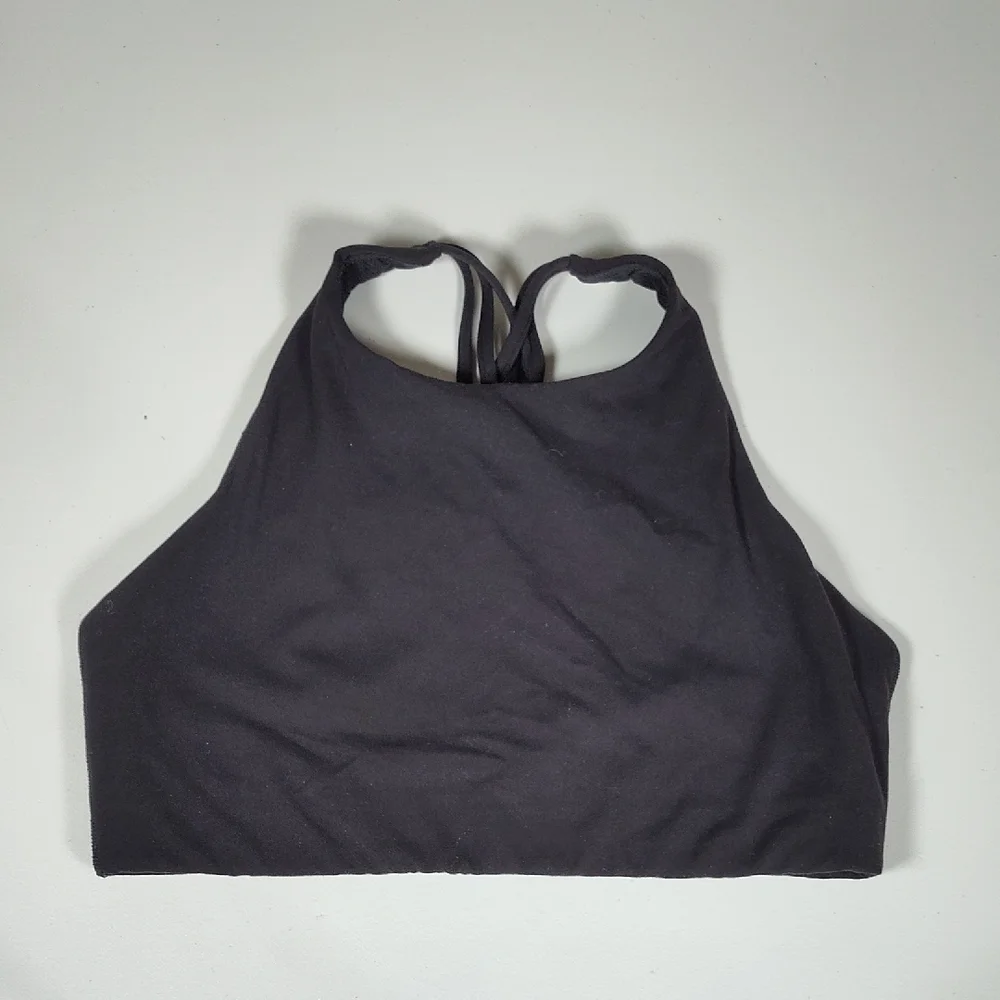 Athleta Hyper Focused black high‎ neck strappy sports bra M